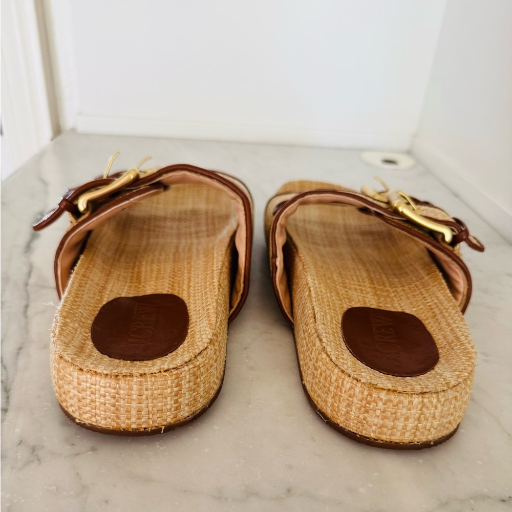 J. Crew Raffia Tan and Gold Buckle Sandals - Picture 4 of 9